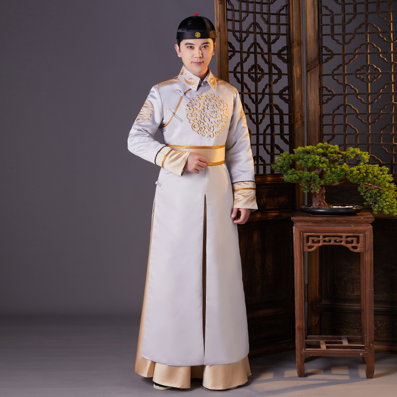 

Hanfu TV Film stage wear male cosplay costume Chinese ancient Traditional clothing men Qing Dynasty prince gown Embroidered oriental apparel, Beige