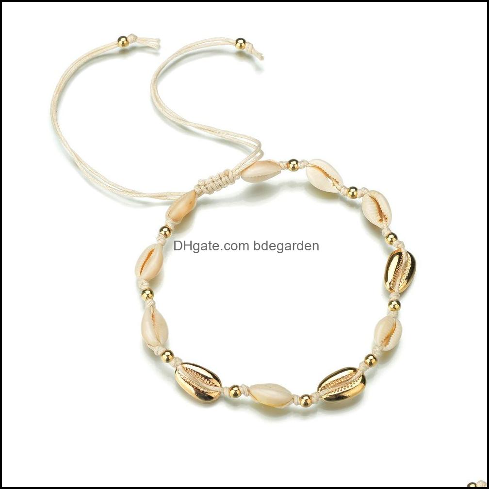

Pendant Necklaces Pendants Jewelry Wholesale-New Fashion Gold Color Cowrie Shell Necklace Charm Rope Chain Natural Seashel Dhuxj