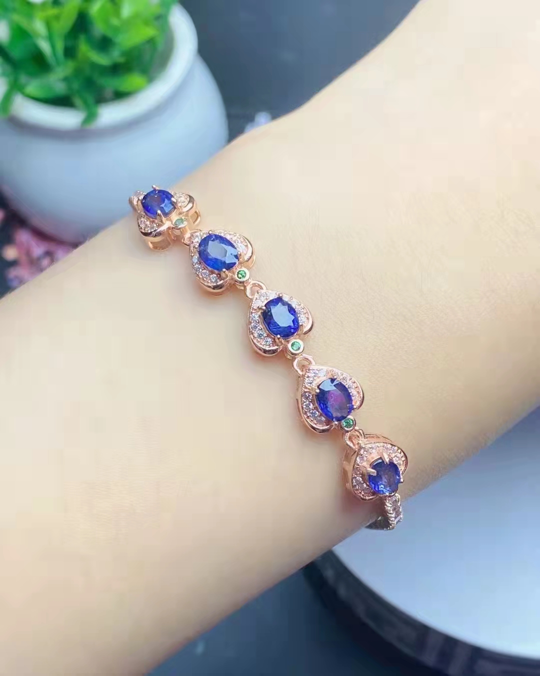 

Charm Bracelets Natural Sapphire Bracelet 925 silver