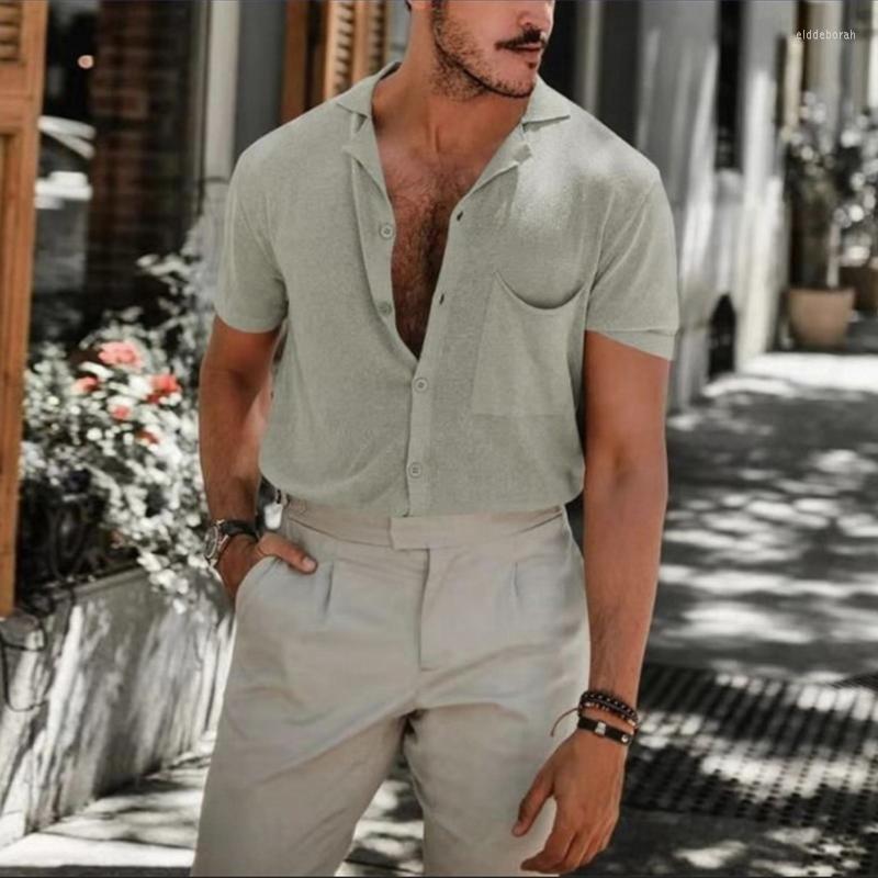 

Men' Casual Shirts Fashion Solid Vintage Mens Shirt 2022 Summer Turn-down Collar Beach For Men Single Breasted Button Tops Streetwear Eldd2, 03 dark blue
