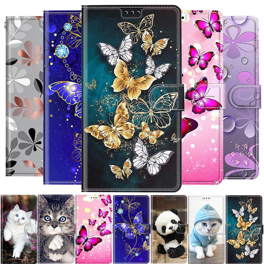 

Flip Leather Wallet Phone Case For Samsung Galaxy S22 S21 Plus Ultra M52 M32 5G A13 A52S A22 A33 A21S A41 Butterfly Book Cover, C02 white paw cat