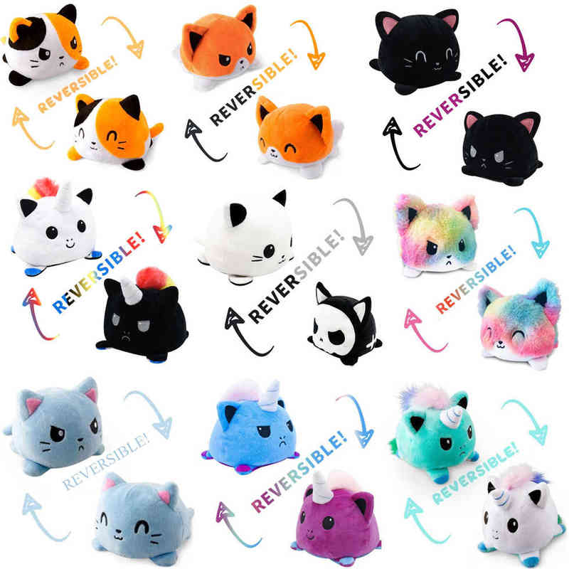 

Reversible Cat Plush Stuffed Toy for Plush Animal Doublesided Flip Doll Cute Toys For Children Christmas New Year Gift G220419