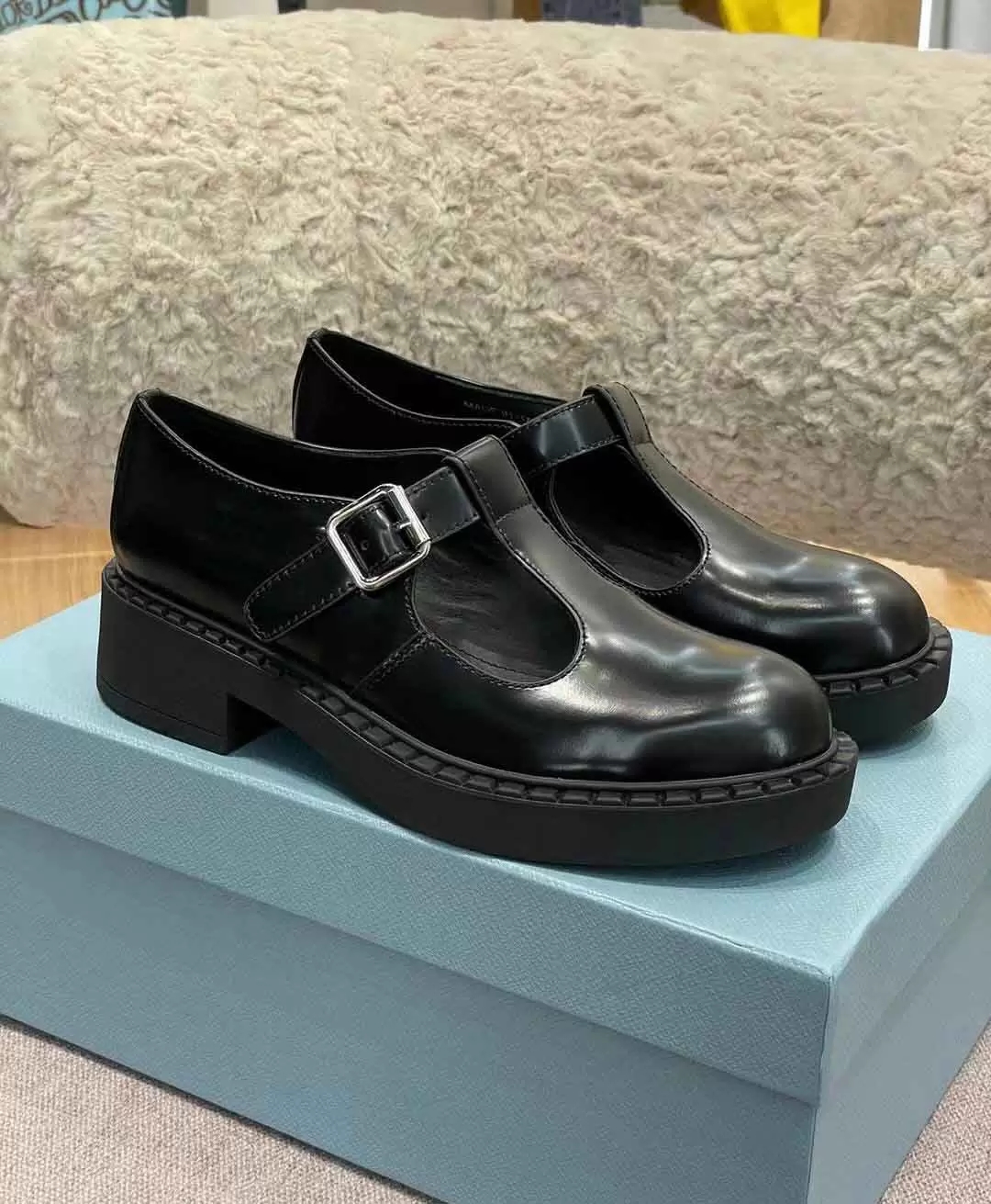 

Black Brushed-leather T-strap Loafers Shoes Women's Monobloc Rubber Sole Perfect Summer Monolith Platfrom Sneakers Comfort Walking