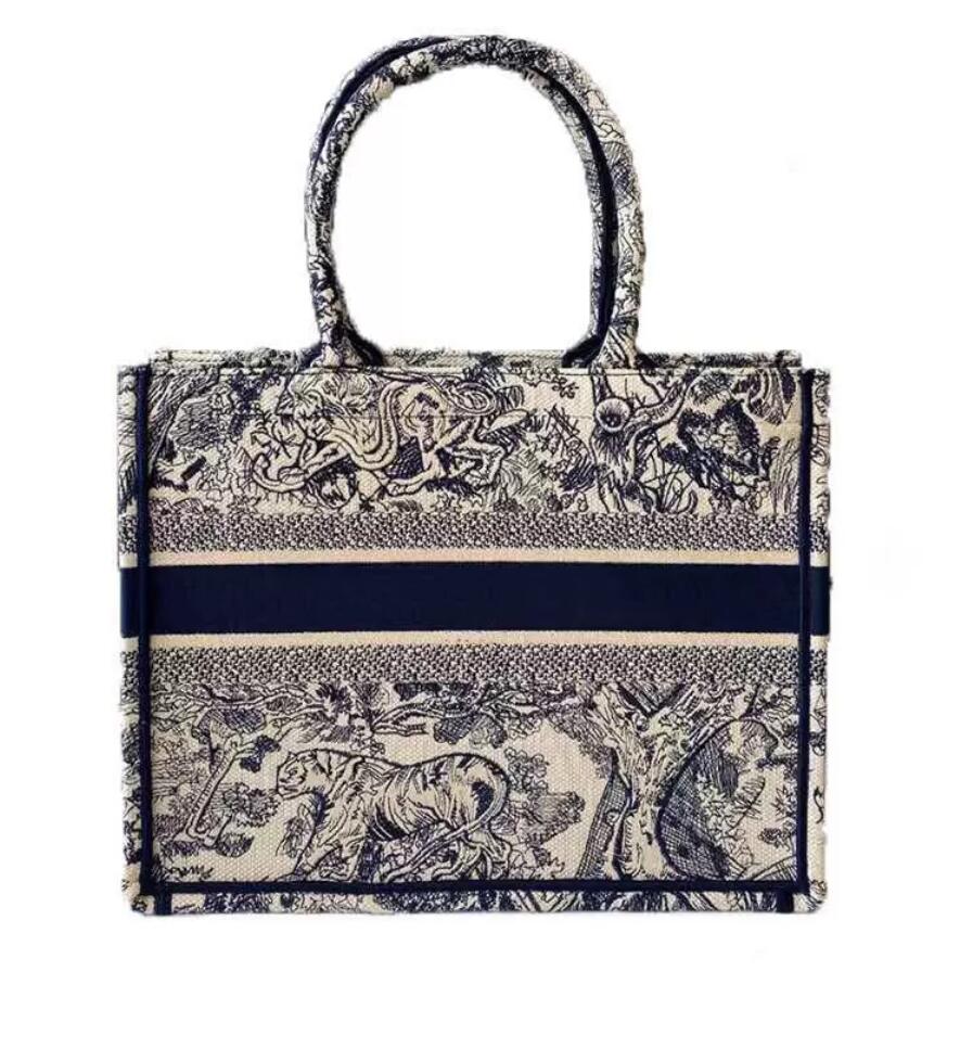 

10A quality High Quality Embroidery Craft Women bag Handbags Luxury Designer Tiger Motif Beach Fashion Spacious Shopping Bags, Blue