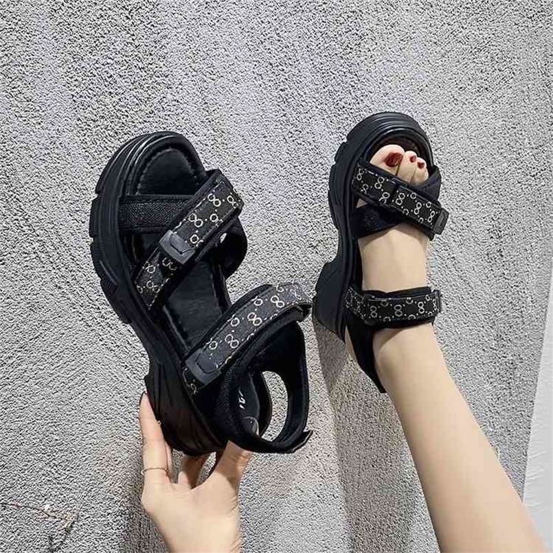 Velcro thick soled sandals summer versatile fish mouth fairy style muffin heel women's shoes 75% off outlet online