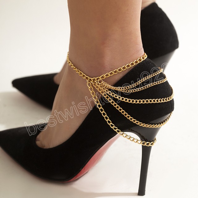 

Multilayer Tassel High Heel Shoe Chain Anklet Summer Foot Beach Vintage Prom Party Jewelry for Women Girl Gift