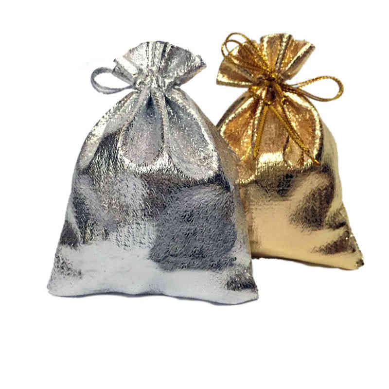

50pcs/bag 7x9cm 9x12cm Adjustable Jewelry Packing Luxury Silver/ Gold Colors Drawstring Velvet BagWedding Gift Bags & Pouches