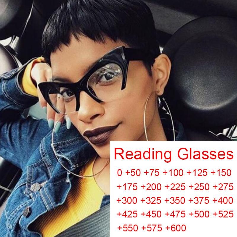 

Sunglasses Vintage Black Cat Eye Reading Glasses Women Men Half Frame Eyeglasses Anti Blue Light Rays Farsightedness Transparent GlassesSung