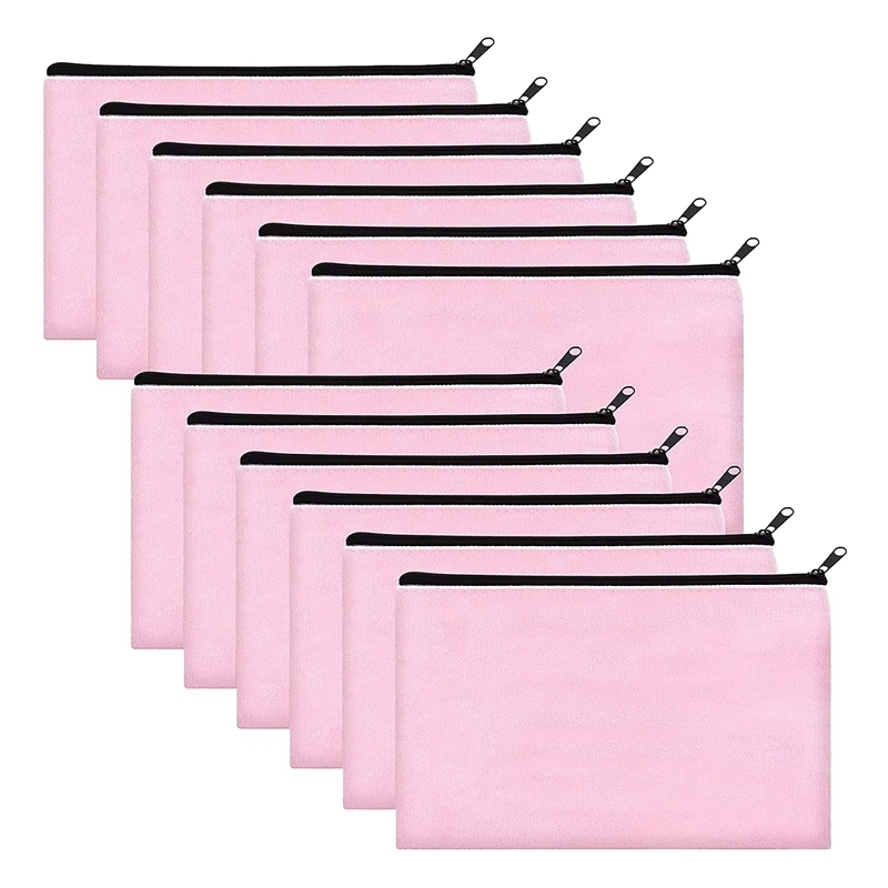 

Pink Canvas Makeup Bag,Bulk Cosmetic Bags With Multi-Color Zipper,Canvas Zipper Pencil Case Pouch,DIY Craft W220402, 12pcs