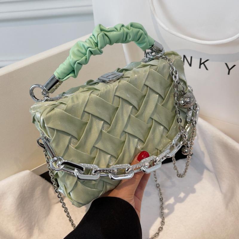 

Evening Bags Brand Braided Small Square Box Bag With Handle For Women Luxury Party Cluth Purses Pleated Tote Chain Crossbody BagEvening, Black