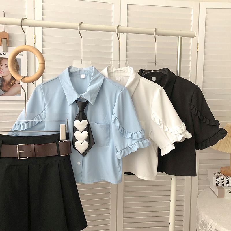 

Women's Blouses & Shirts Women Single Breasted Button Wmoan Tops Oberteile Damen Japanese Kawaii Female Shirt Blusas Chic Sweet Style Dropsh, White