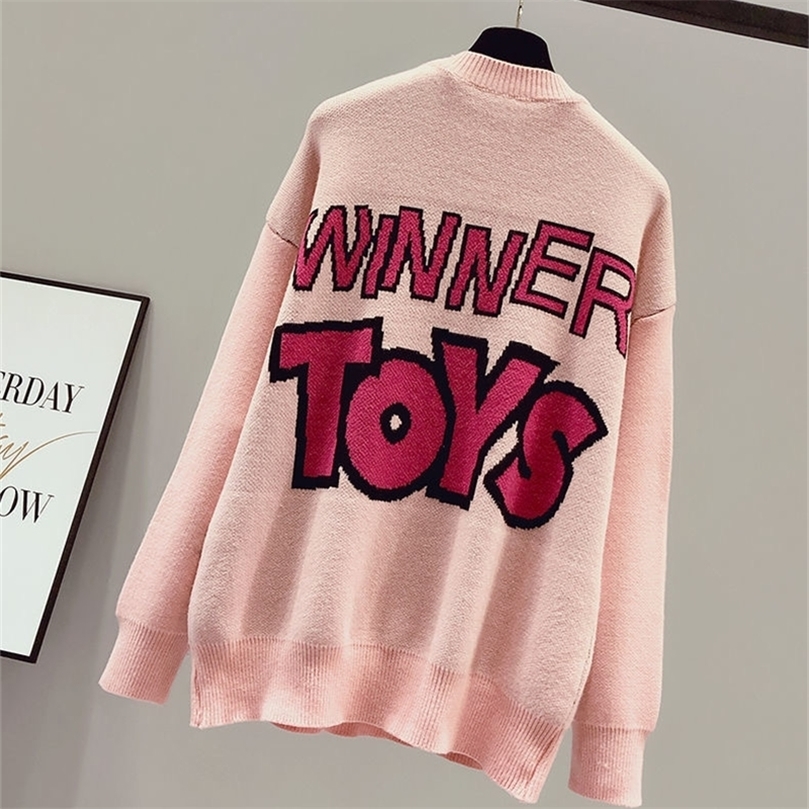 

Christmas Jumper Pink Sweater Japanese Fashion Women Autumn and Winter Loose Oversized Sweater Korean 201203, Black