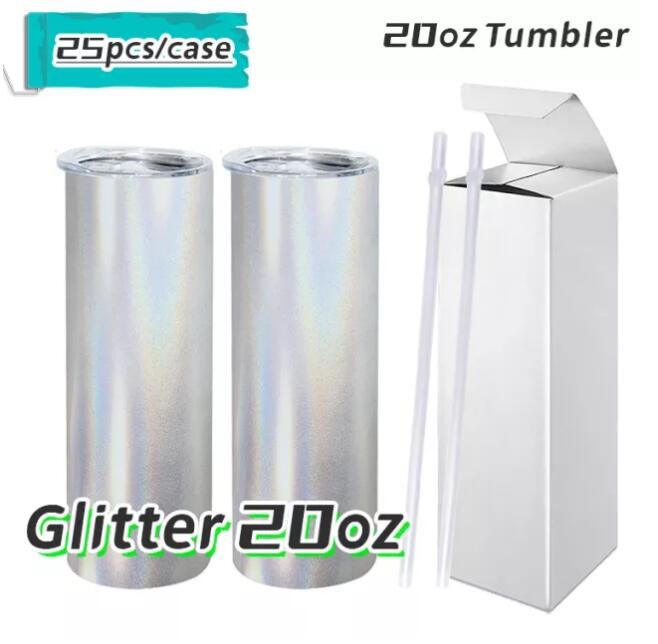 

Local Warehouse! STRAIGHT Sublimation Tumbler 20oz glitter skinny tumbler Matte Tumbler stainless steel vacuum insulated straight cups USA Warehouse, White