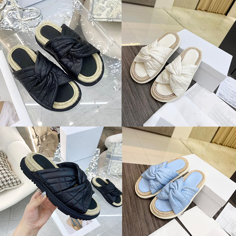 

Newest Designer Slippers Women Dtwist Slipper Cross Link Woven Slides Leather Straw EVA Outsole Sandals Fisherman Platform Sandal, Color 3
