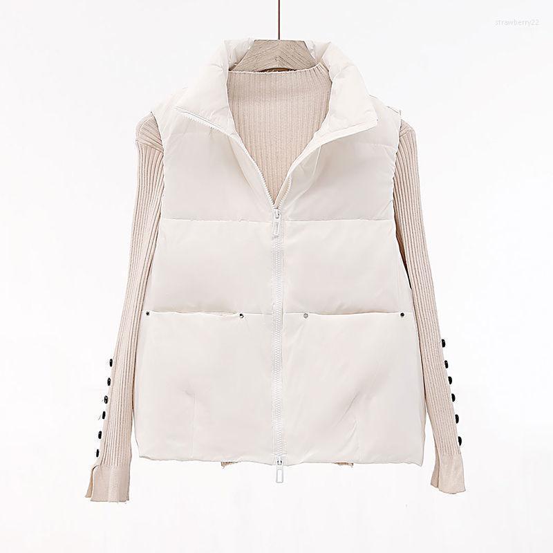 

Women' Down & Parkas Solid Short Style Vest For Women White Duck Padded Winter Sleeveless Jacket With Zipper Stand Collar Casual Coats Stra, Black