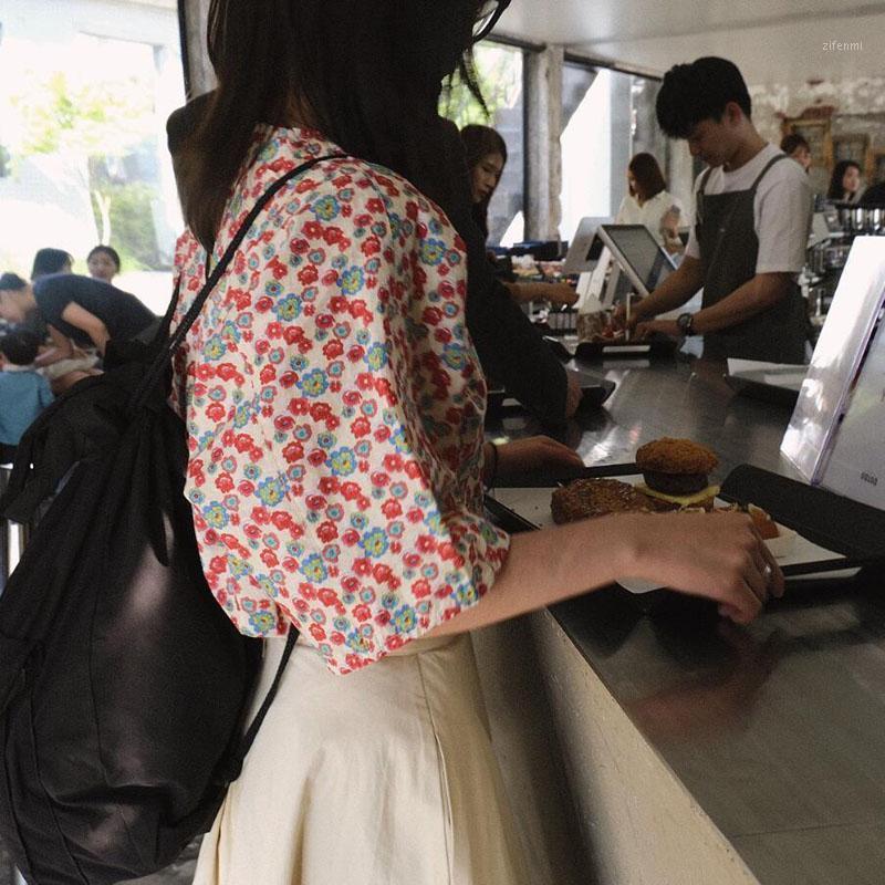 

Print Ditsy Floral Blouse Top Prairie Chic Women Clothing Summer Round Neck Red Blouses Loose Women's & Shirts, The photo color