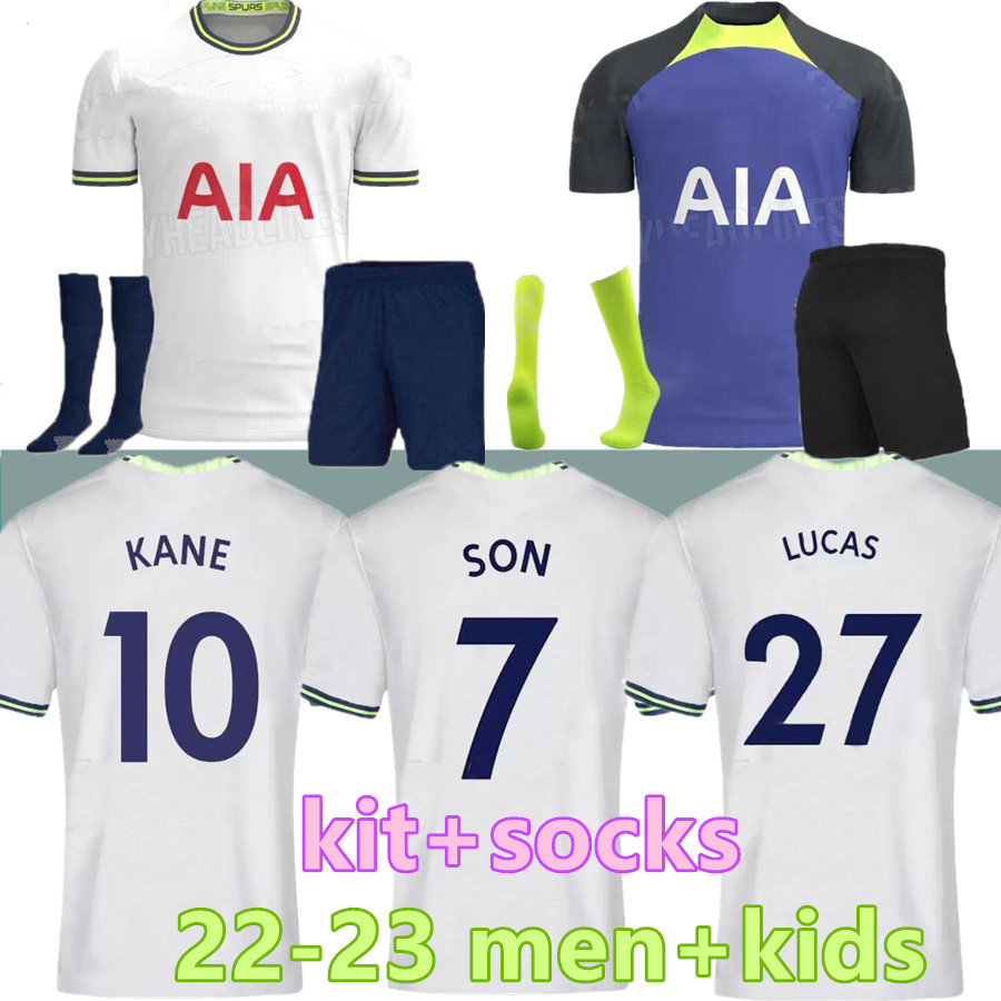 

kit + socks 21 22 23 KANE SON KULUSEVSKI Soccer Jerseys HOJBJERG colorful Away 2021 2022 LUCAS DELE Third 3rd Tottenham Football kit shirt BRYAN kids full set adult, 22-23 away