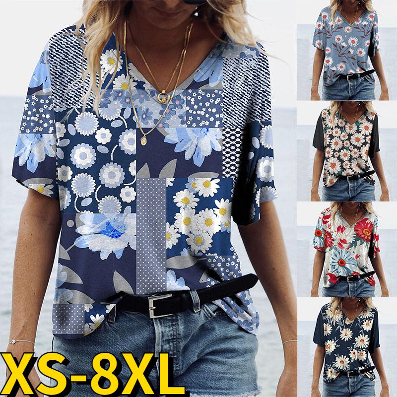 

Women's T-Shirt Women's Short Sleeve 3D Flower Printed V-Neck Casual Summer Top Breathable Ladies Street Loose Comfort Tee ShirtWomen's, Black