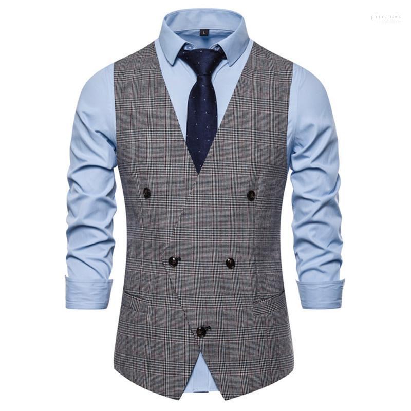 

Men's Vests Vest Quality Check Double-breasted Slim Gentleman Suit Fashion Wedding Banquet Phin22, Picture color 2