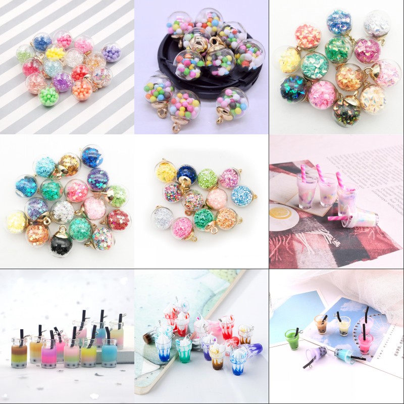 

Star Glass Bottles Milk Tea Cup Ball Earring Charms Findings Keychain Bracelets Crystal Drinks Pendant For Jewelry Making DIY Accessories 0 38hc H1