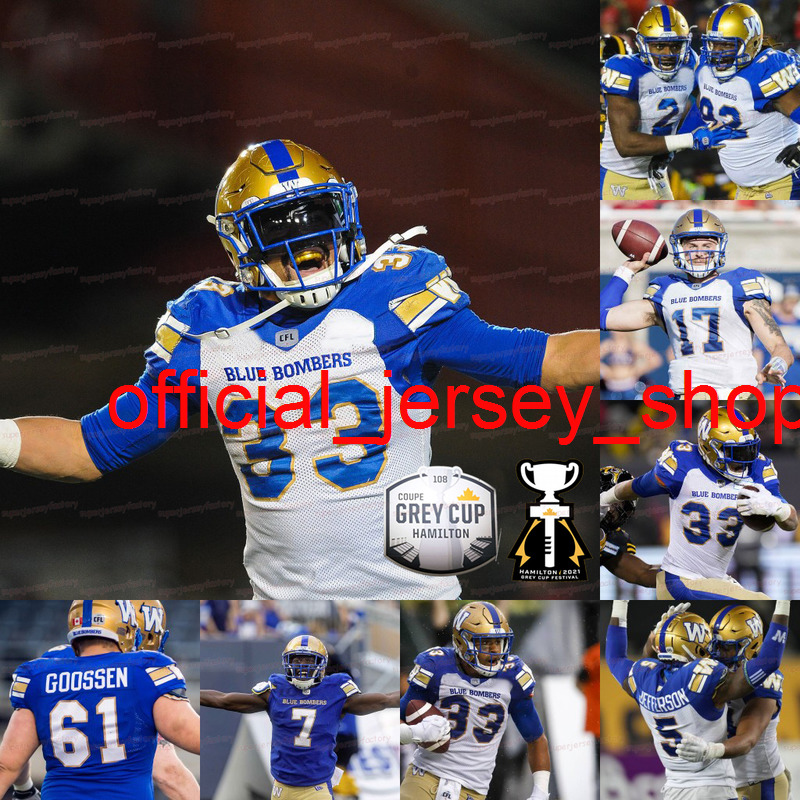 

2021 Winnipeg Blue Bombers 108th Grey Cup Football Championship Jersey Andrew Harris Willie Jefferson Zach Collaros Kenny Lawler Jr. Adam, Blue youth s-xl