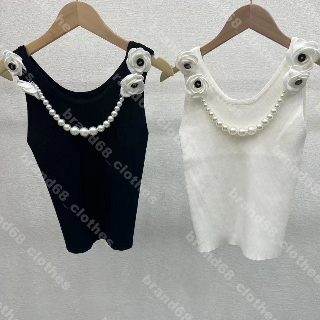 

designer women knit tanks Shirts pearl necklace slim sweater vest shirt logo ch..el brand casual white bustiers shirt sexy camisole womens luxury Apparel, Black