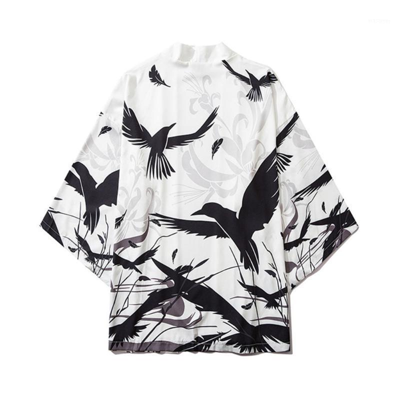 

Men's Casual Shirts 2022 Summer Japanese Five Point Sleeves Kimono Men Fashion Graphic Retro Shirt Personality, White