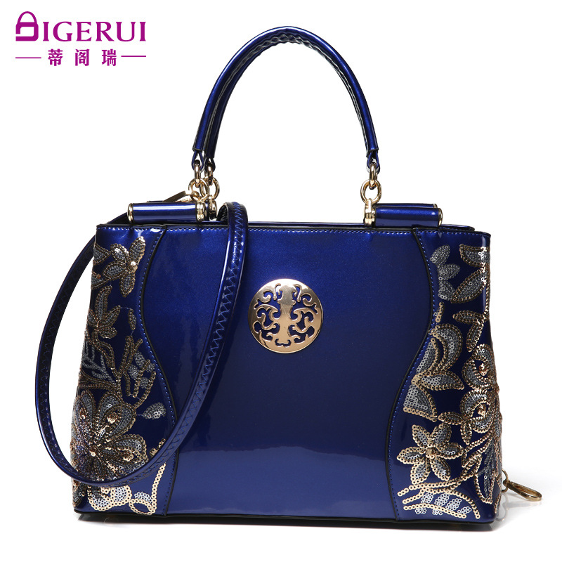 

2022 wholesale new women's bag patent leather bag / handbag single shoulder messenger large, Blue