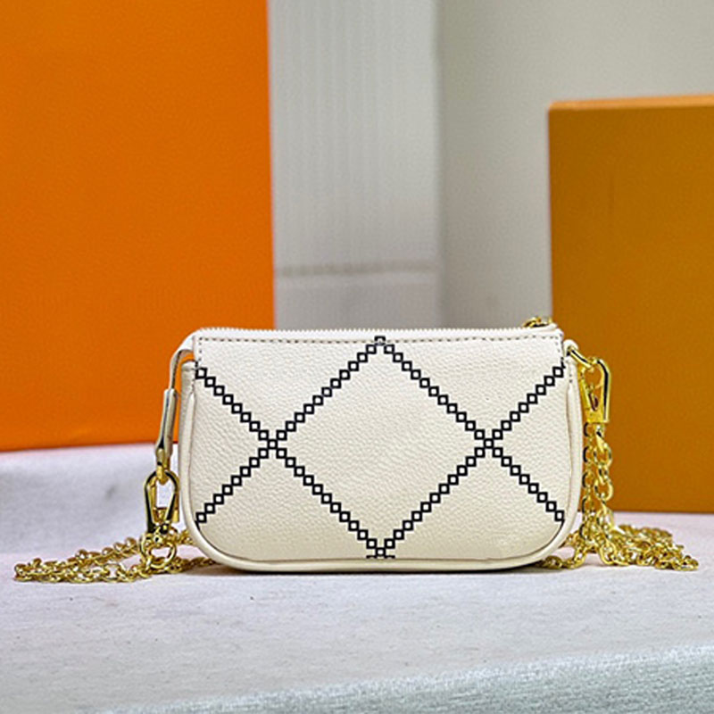 

Mini Pochette Accessoires Handbag Purse Mahjong Bag Genuine Leather Detachable Chain Zipper Closure Women Shoulder Bags Clutch Wallets
