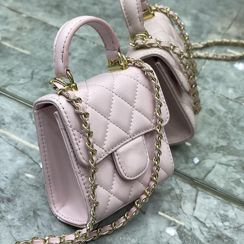 

22P Womens Tiny Claasic Mini Flap Quilted With Mirror Chain Bags Lady Girls Vanity Top Handle Totes Crossbo, Customize