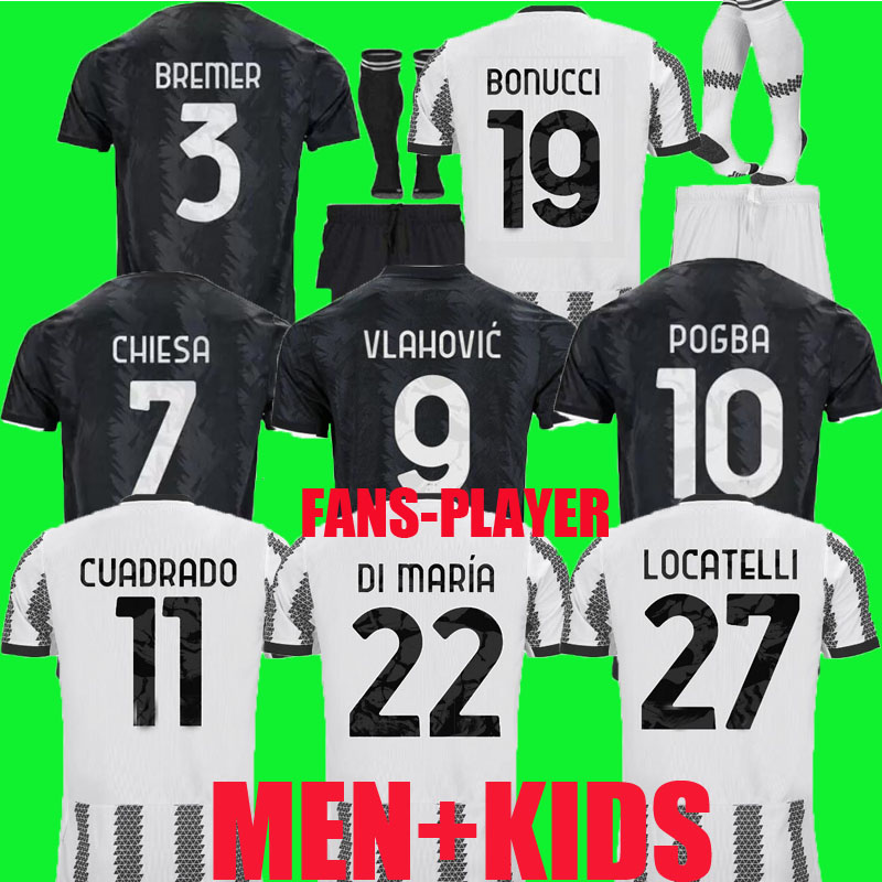 

DI MARIA 22 23 juventus home soccer jersey VLAHOVIC POGBA 10 BREMER 3 CHIESA McKENNIE LOCATELLI top shirts 2022 2023 away Kits Men and Kids uniform fans player version, Adult home