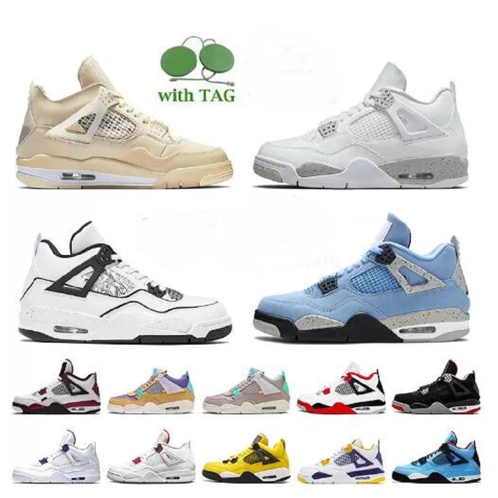 

Jumpman High 4s 4 Basketball shoes University blue white shimmer Black Cat Lightning union Fire red bred Pure Money metallic purple green sneakers women trainers, # 42