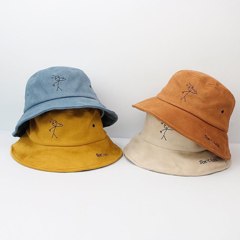 

Berets Warm Thicken Cotton Embroidery Bucket Hat Fisherman Outdoor Travel Sun Cap Hats For Men And Women, Black