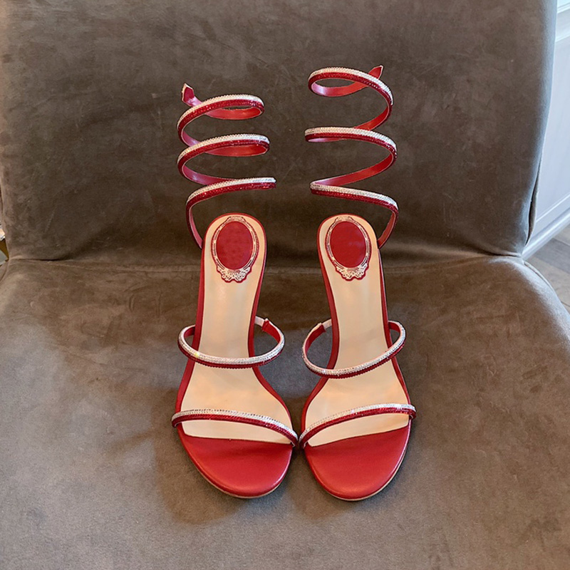Sandales de créateurs d'été Super Haut Talon Mince Sangle Combinaison Mode Strass Bout Ouvert Sexy Stiletto Chaussures Dames En Cuir De Luxe Banq