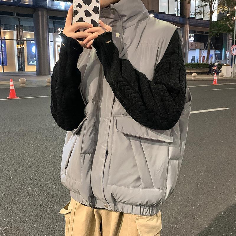 

Collar Thicken Vest Sleeveless Korean Casual Pocket Autumn Streetwear Fashion Warming Jaqueta Masculina Men Coat DE50MBX1 Stra22, Black