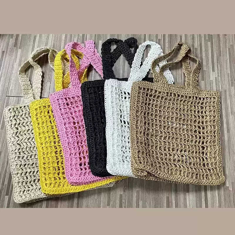 

[No Box] Fashion Mesh Hollow Woven Shopping Bags for Summer Straw Tote Bag Shoulder Bag 6Colors, As pic