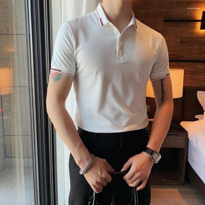 

Men's Polos Slim Fit Shirts Men Contrasting Neckline British Summer Business Casual High Quality Streetwear Male ClothingMen's Men'sMen's Ev, White