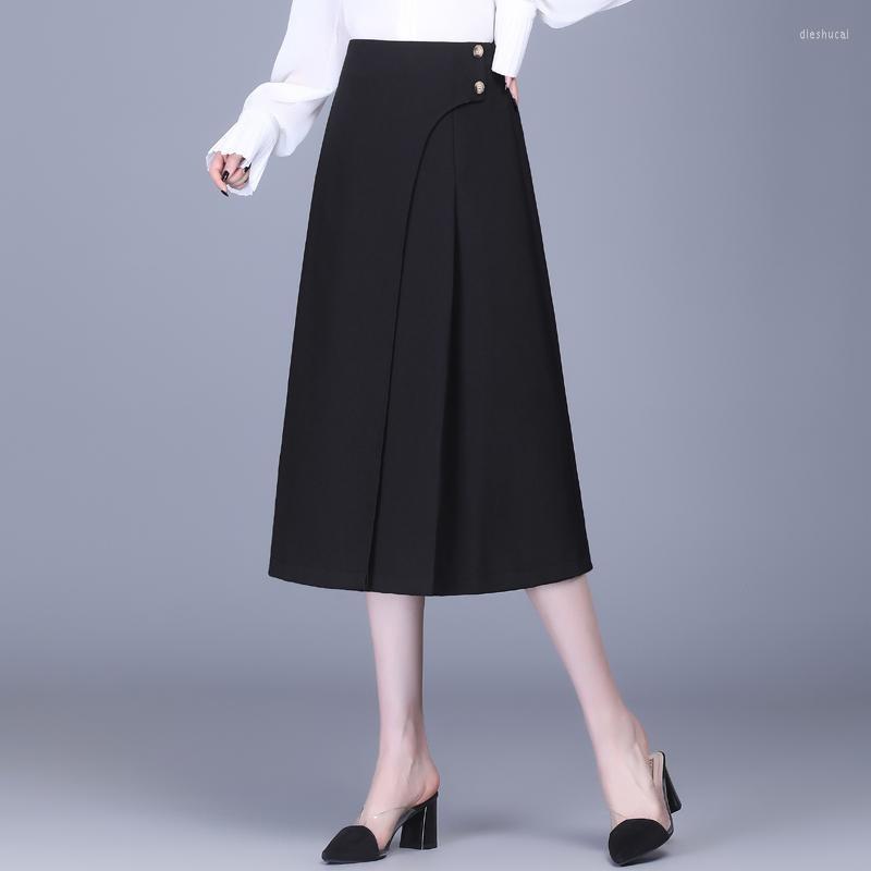 

Skirts Irregular Office Skirt Women 2022 Spring And Autumn Elastic Waist Casual Bag Hip Mid-length Temperament, Black