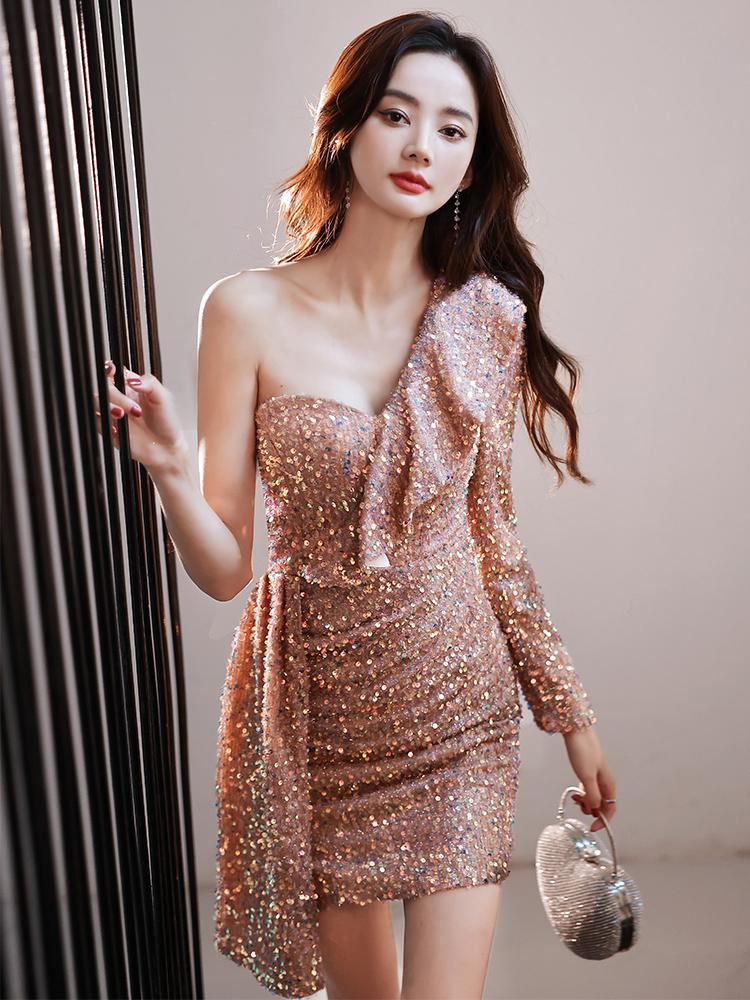 

Casual Dresses Women's Clothes Prom Mini Dress Sparkly Black Elegant Banquet Midi Marry Sequin Evening Party Clothing