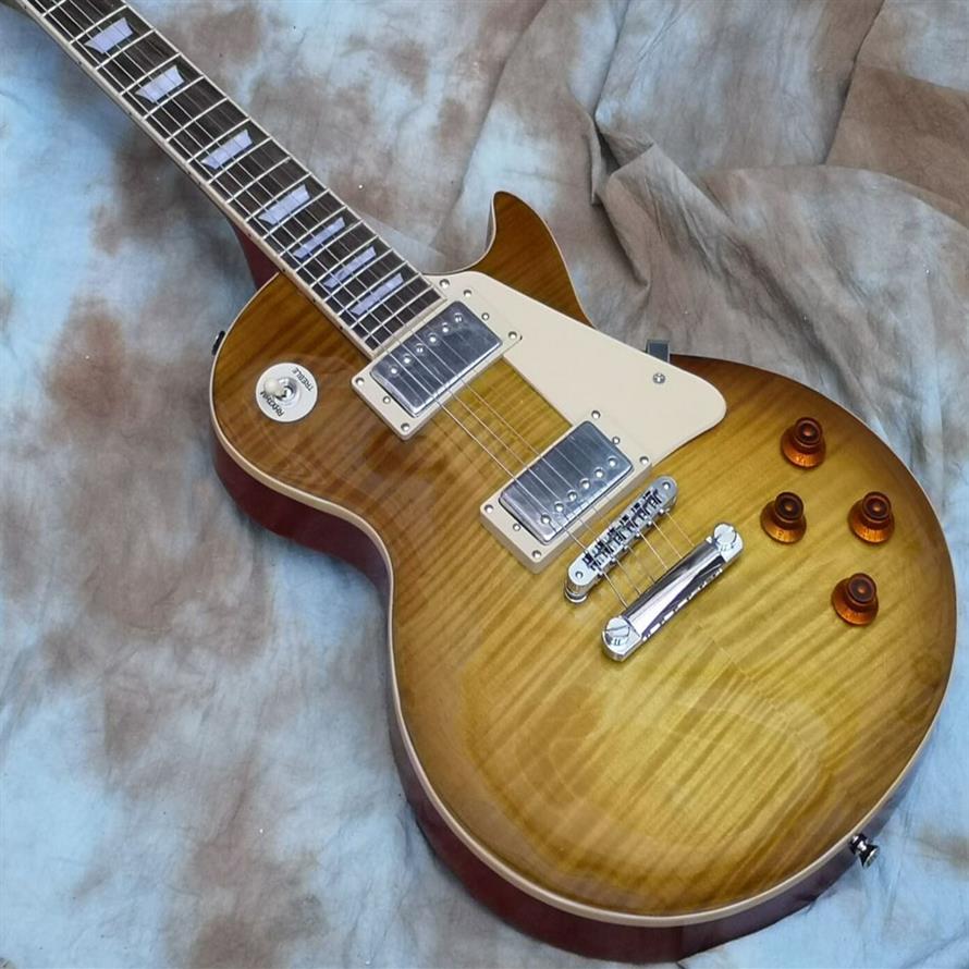 

Jimmy Page Peter Green Vintage Sunburst Flame Maple Top Electric Guitar Grover Tuners Chrome Hardware Mahogany Body Chibson Chi315O