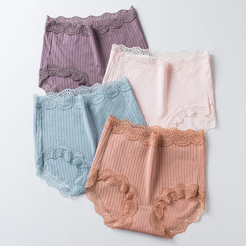 

Womens Cotton Underwear High Waist Sexy Lace Panties Seamless Solid Color Briefs Plus Size Shorts Female Lingerie, Violet ash