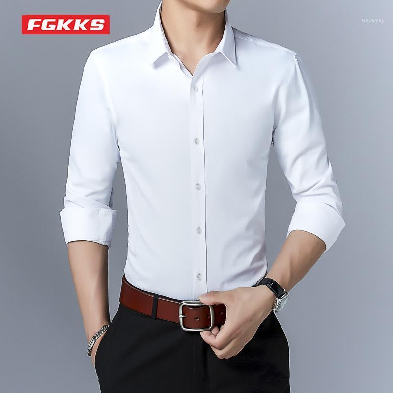 

Men's Casual Shirts FGKKS Summer Shirt Japanese Korean Solid Color Single Breasted Long Sleeve Cardigan Slim Fit Social Male, Black