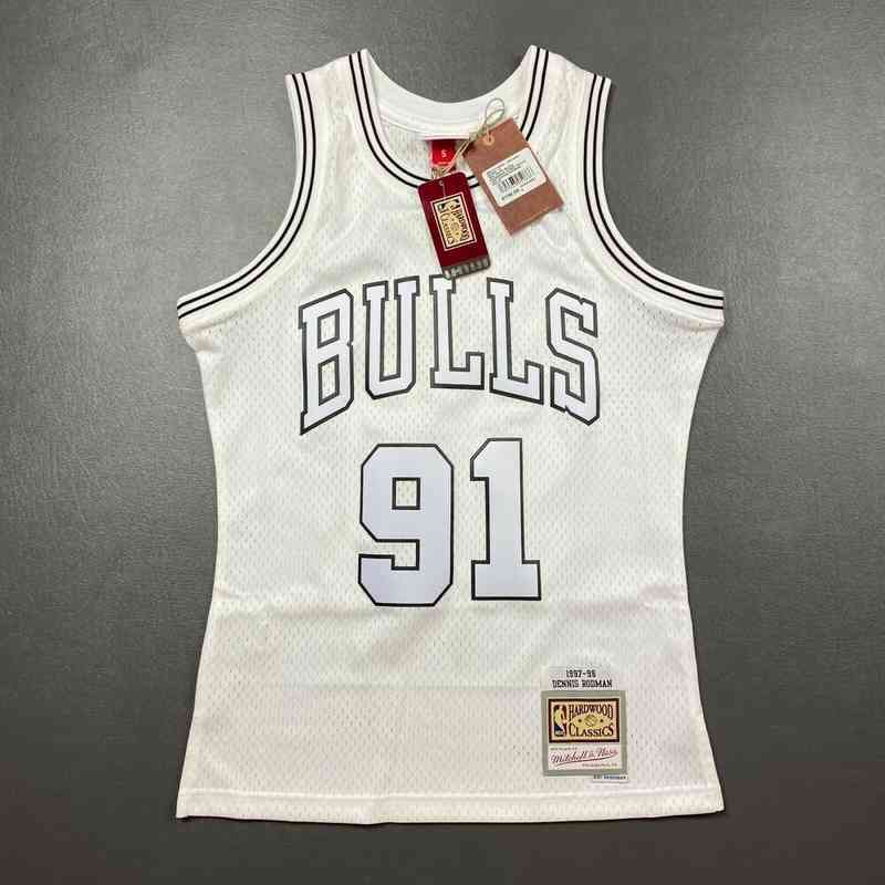 

Dennis Rodman Mitchell Ness 97 98 Bulls White Shirt Basketball Jerseys Tall fat Man Big, With pictures