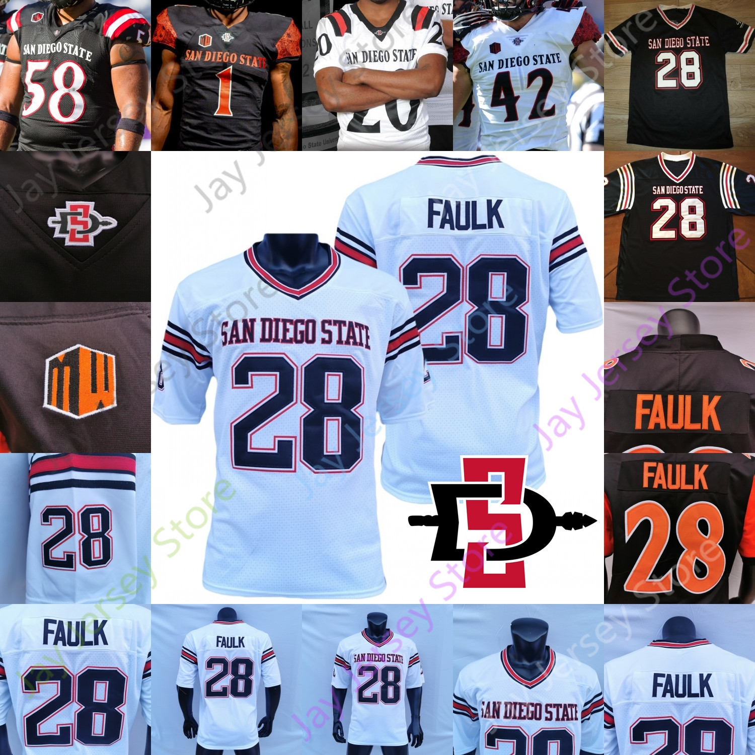 

San Diego State Aztecs Football Jersey NCAA College Marshall Faulk Williams Jordon Brookshire Greg Bell Bellinger Patrick McMorris Johnson, Black iii