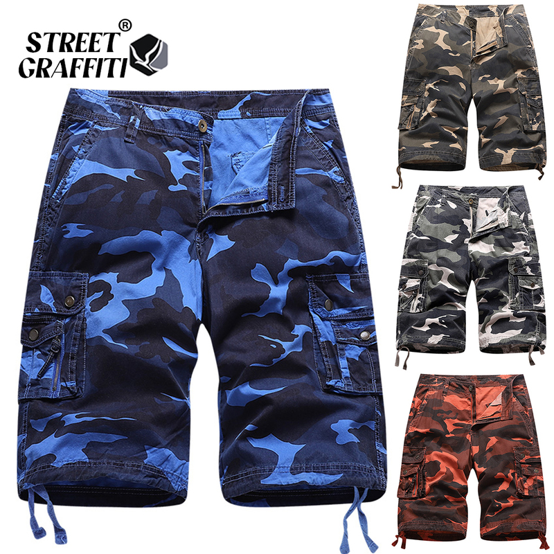 

2022 New Spring Men Cotton Cargo Camouflage Shorts Clothing Summer Casual Breeche Bermuda Fashion Dropshipping Denim Cargo Short 0613, Blue2