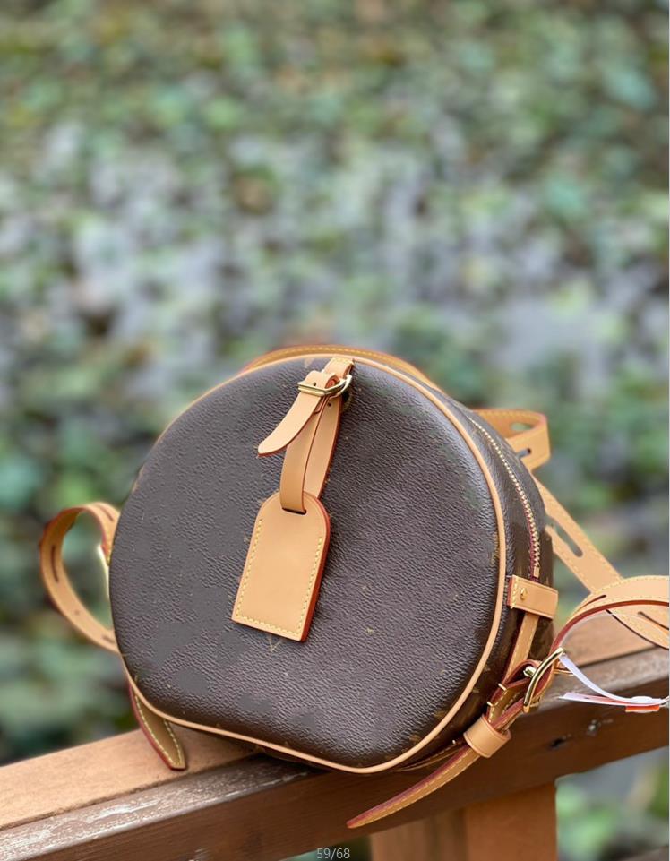 

2022 TOP M43514 PETITE BOITE CHAPEAU BOITE MM PM bag Handbag purse original cowhide trim canvas hatbox designer shoulder bags crossbody messenger, Brown flower
