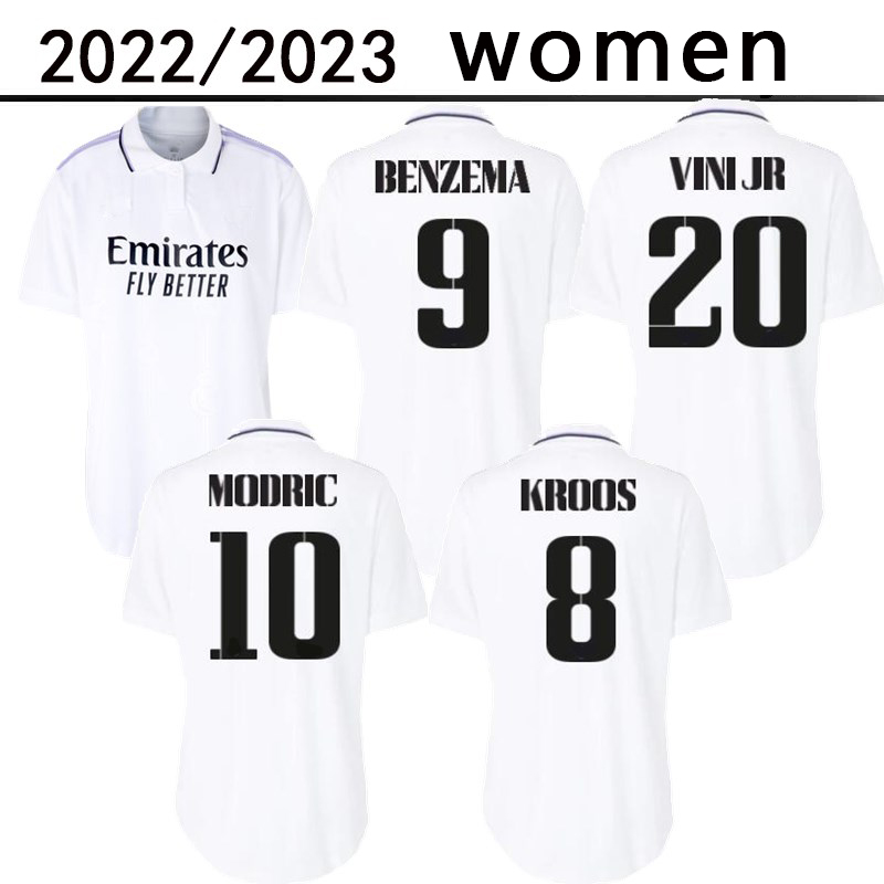 

2022 2023 BENZEMA woman MBAPPE soccer jerseys 22 23 football shirt Real Madrids CAMAVINGA ALABA HAZARD MODRIC VALVERDE camiseta uniforms VINI JR CASEMIRO, White