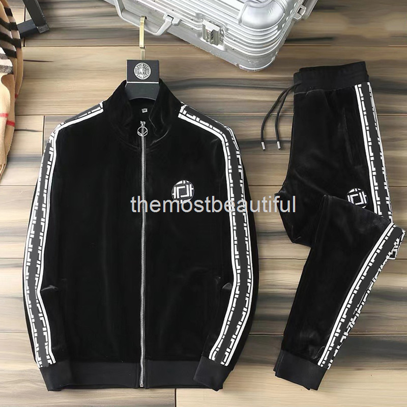 

Men's Tracksuits Autumn golden velvet leisure men's cardigan fashion two-piece large European, 2# packing bag