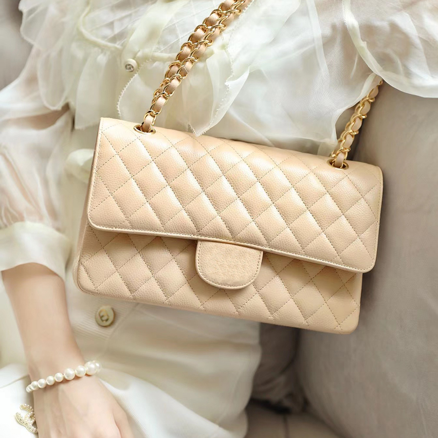 

10A Top quality woman shoulder 25CM caviar leather chain fashion crossbody s luxury designer bagss miaoqibags High-End lady purse, A11(no edge stitching)