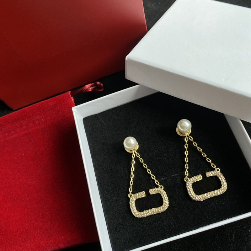 

Classic Diamond Earring Women Designer Jewelry Fashion Pearl Earrings Luxury Suqare V Earrings Designers Ear Stud Pendant Studs 2204194WU